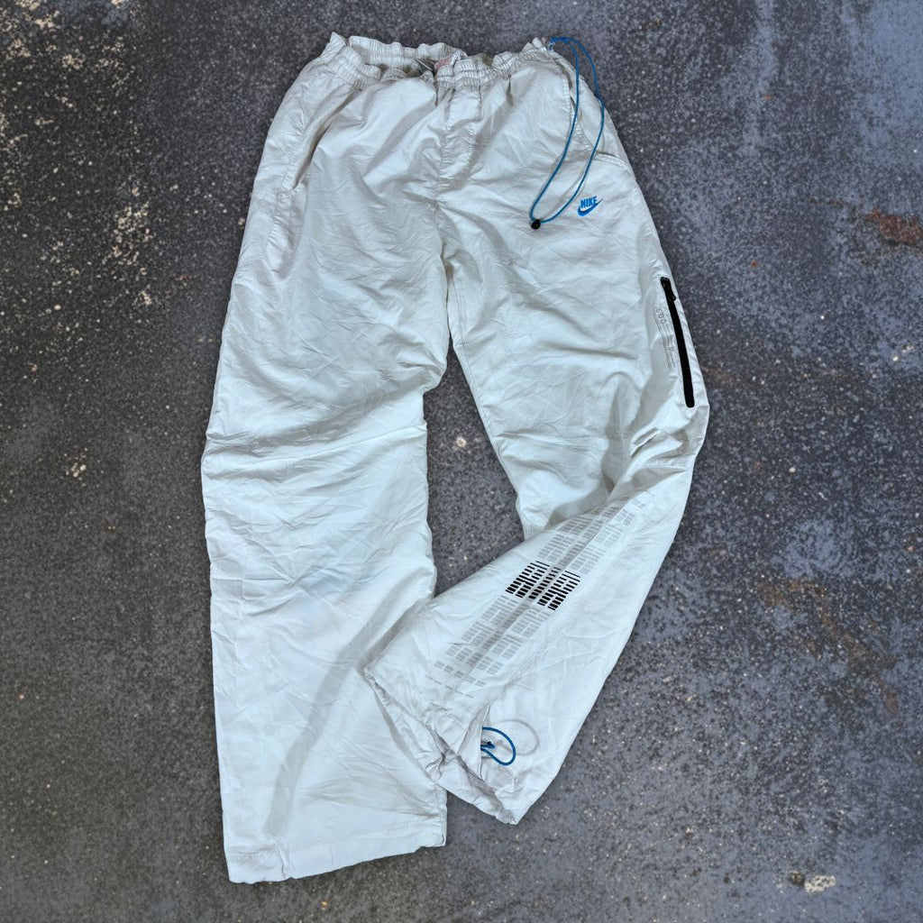 Vintage Y2K Nike Track Pants Size M White Blue Bungee Ties Wide Leg Baggy