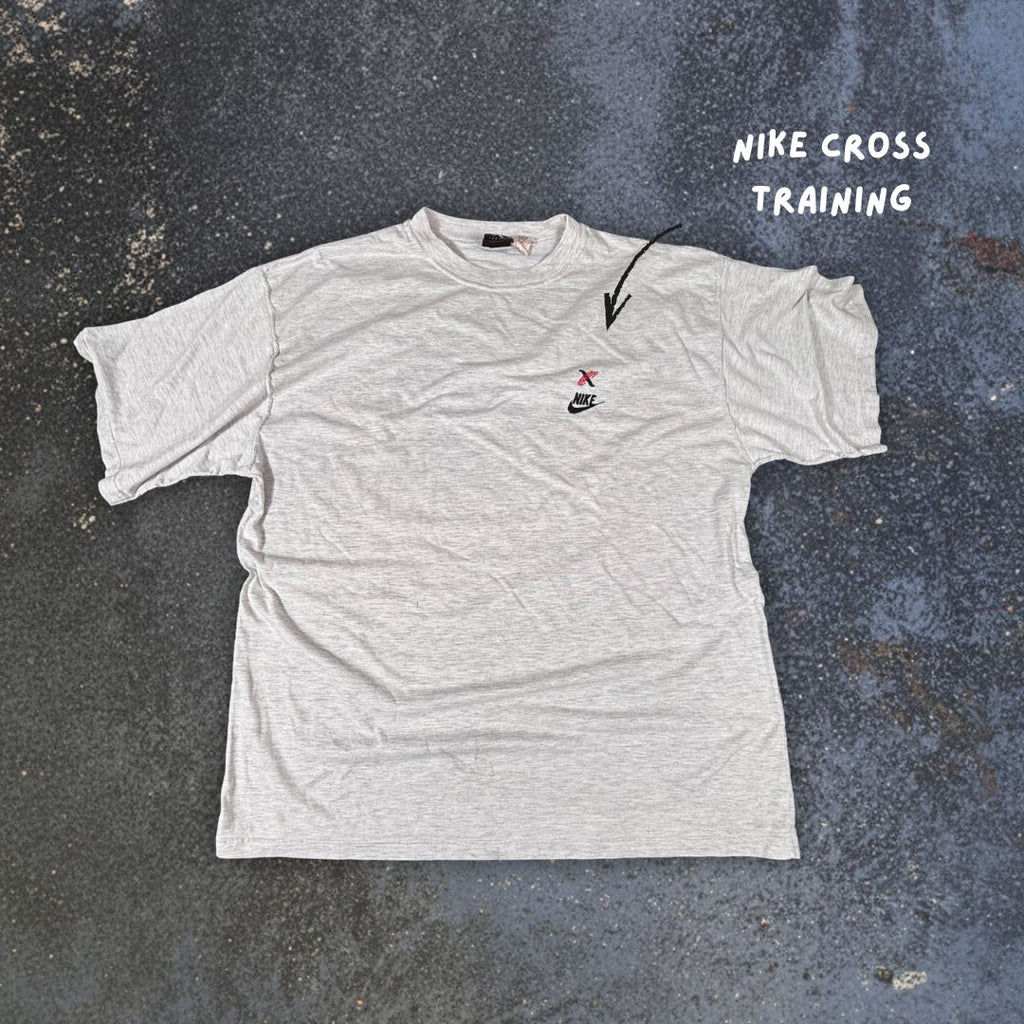 Vintage 90s Nike Cross Training T-Shirt Men’s XXL Marble Grey Embroidered Logo Baggy