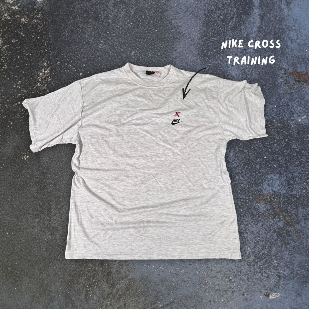 Vintage 90s Nike Cross Training T-Shirt Men’s XXL Marble Grey Embroidered Logo Baggy