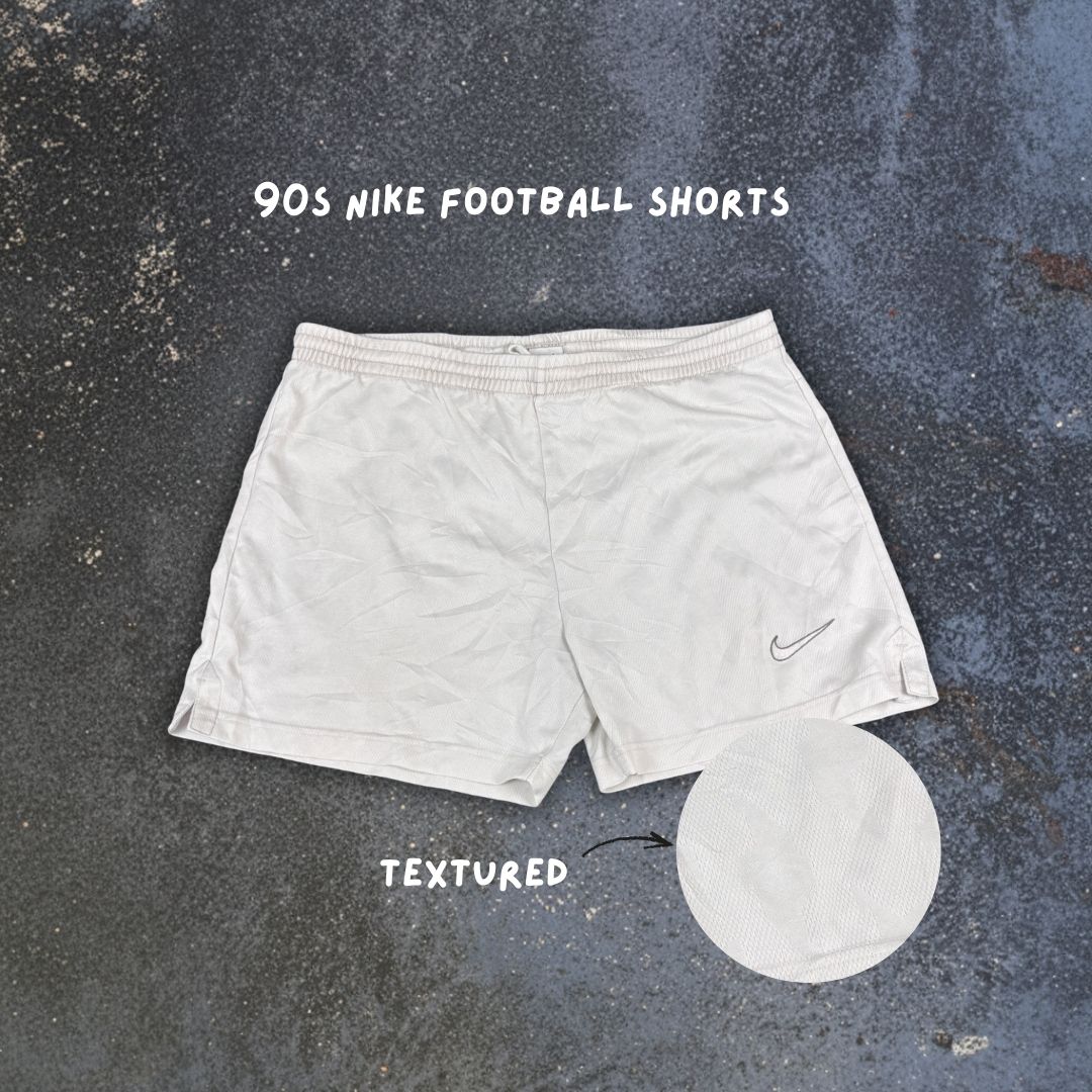 Vintage 90s Nike Shorts Size M White Textured Satin Football Style
