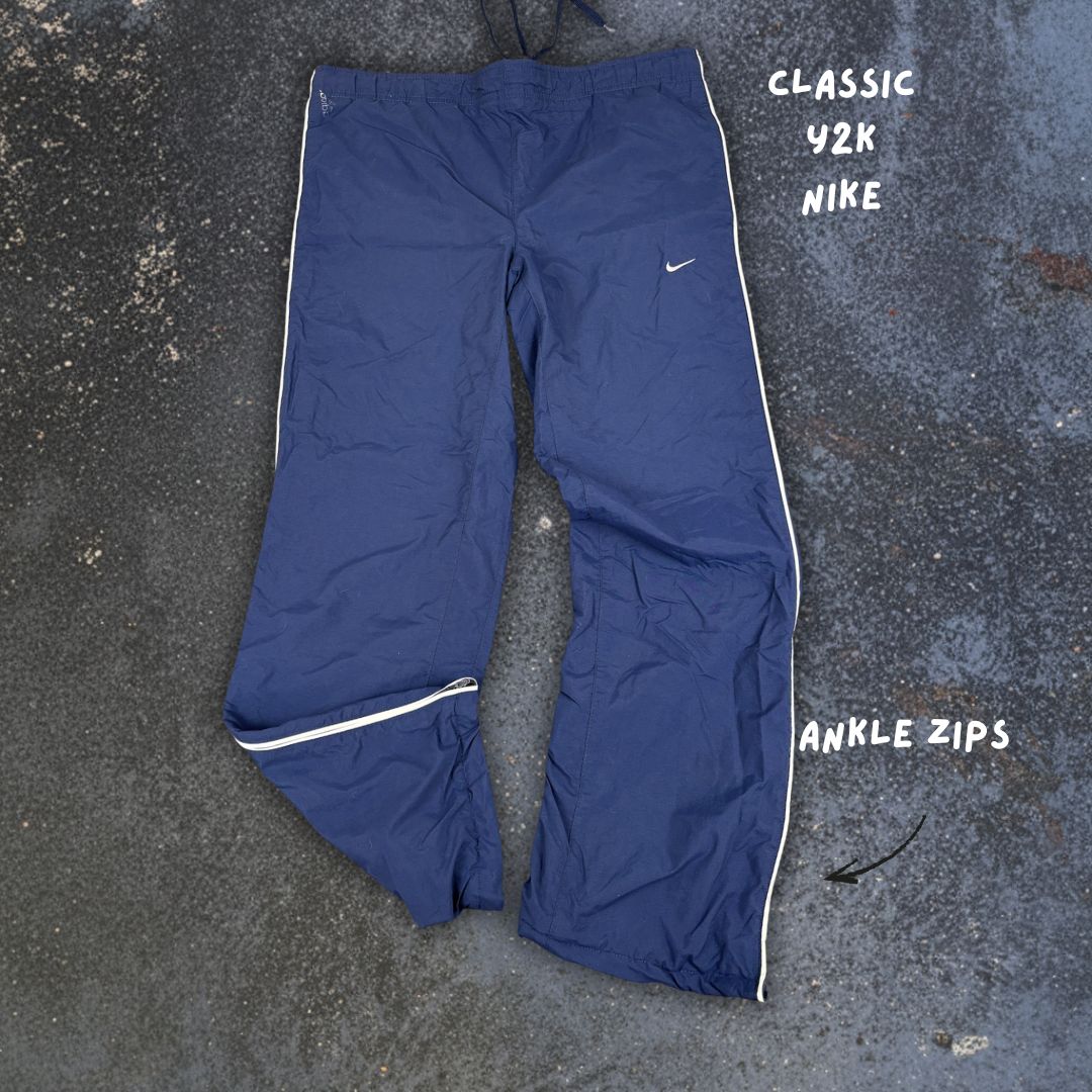 Vintage Y2K Nike Track Pants S Navy White Detail Wide Leg Windbreakers