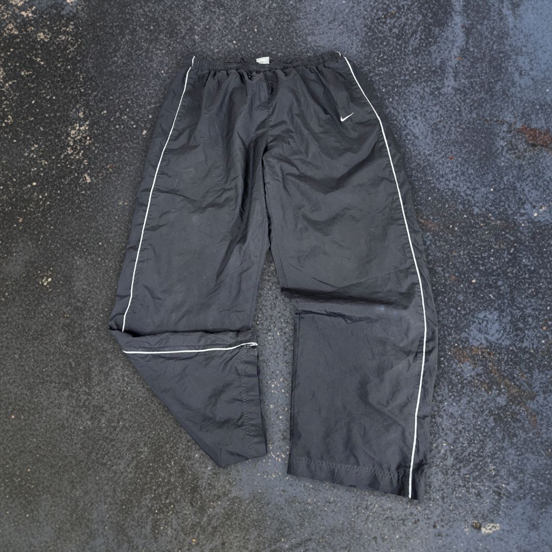 Vintage Y2K Nike Track Pants Size XL Black Grey Piping Wide Leg Nylon Windbreakers