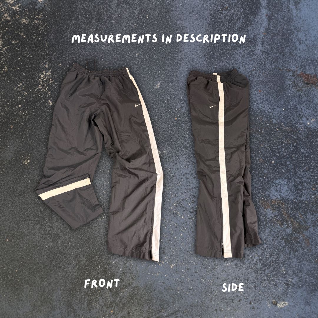 Classic Nike Track Pants Men's M Black Panels White Swoosh Ankle Zips Wide Leg