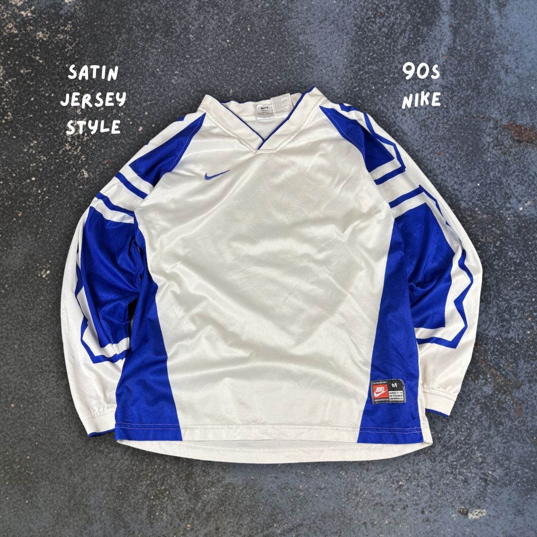 Vintage 90s Nike Jersey M White Blue Cotton Long Sleeve V-Neck