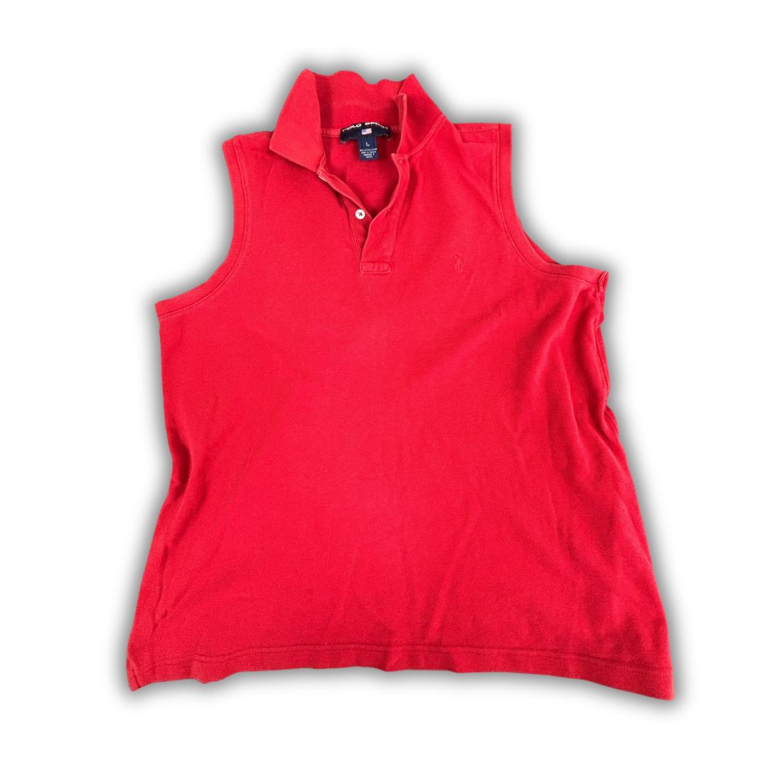 Vintage Women's 90's Polo Sport Polo Size L Red Pony Collared Sleeveless Top Button Down