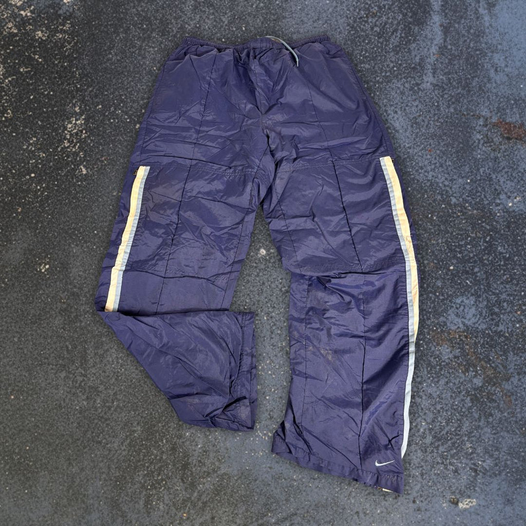 Vintage Y2K Nike Cargo Track Pants Size L Navy White Ankle Swoosh Baggy Nylon Sweatpants