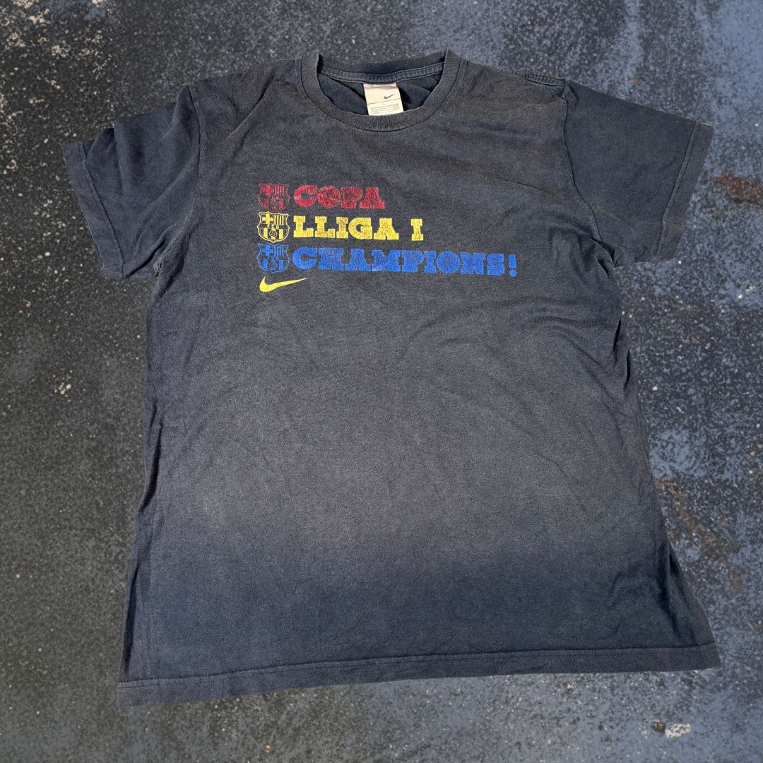 FC Barcelona 08/09 Offical Treble Nike T-shirt Size L Black Messi Barça Tee