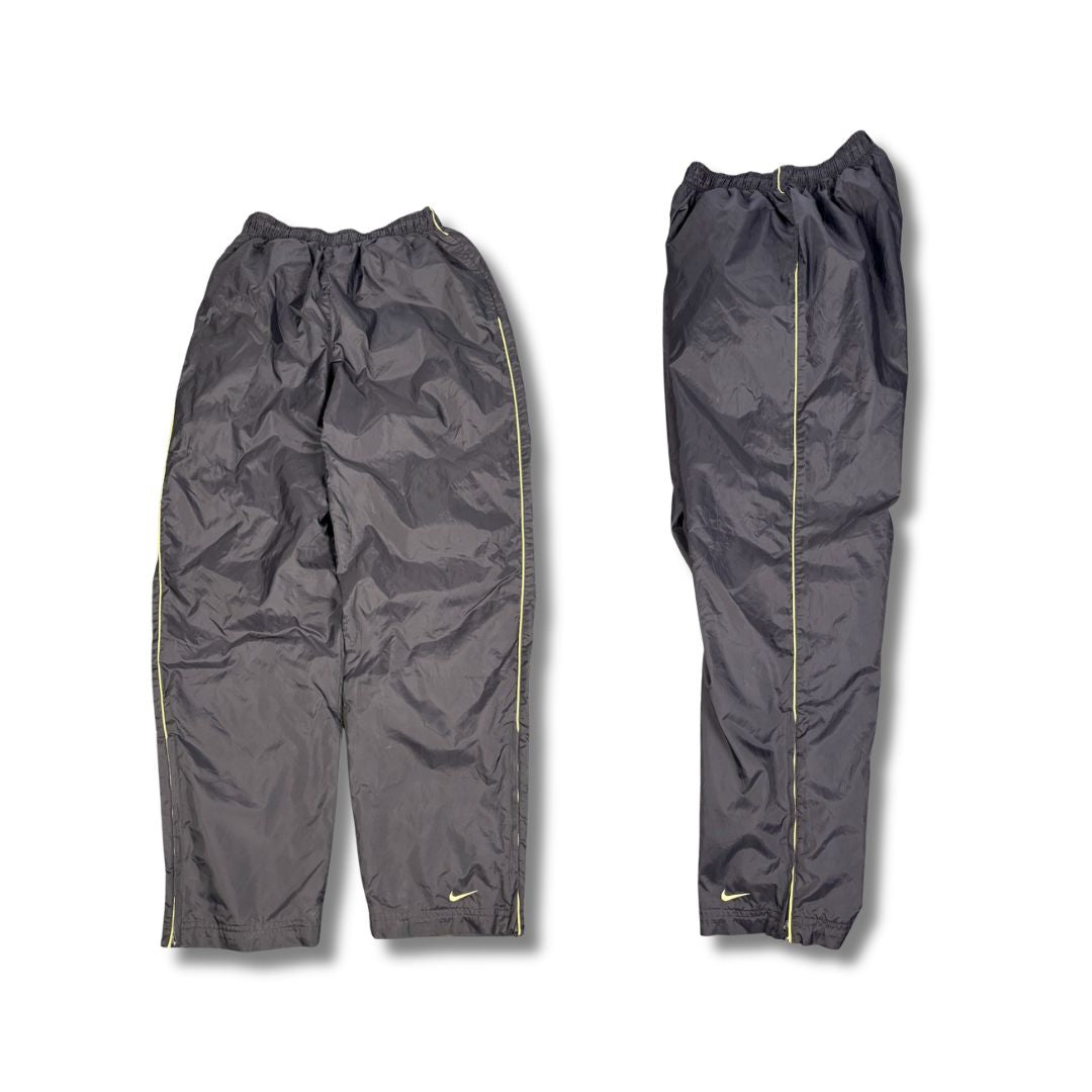 Vintage Y2K Nike Track Pants Women's S Dark Grey yellow piping ankle swoosh  Straight Leg