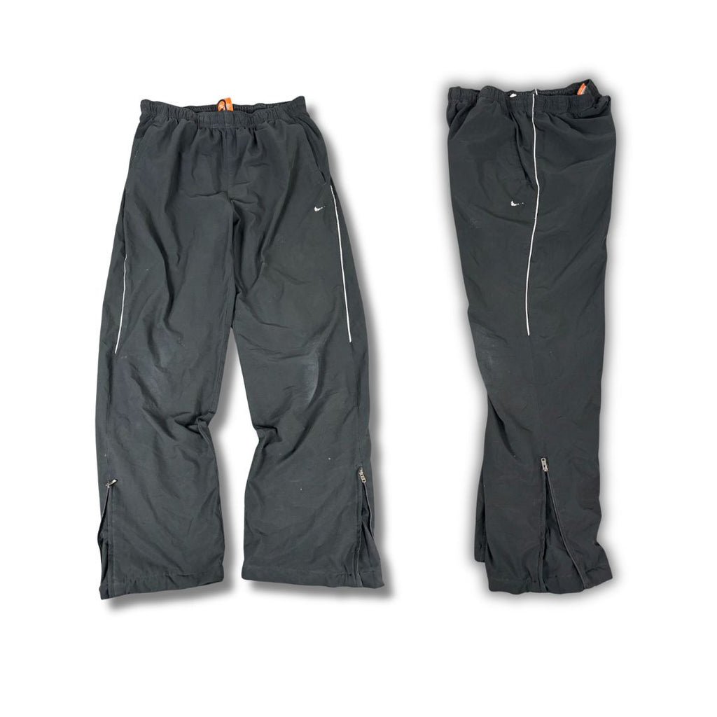 Vintage Y2K Nike Track Pants Women's L Black Grey Piping Swosh Joggers Straight Leg