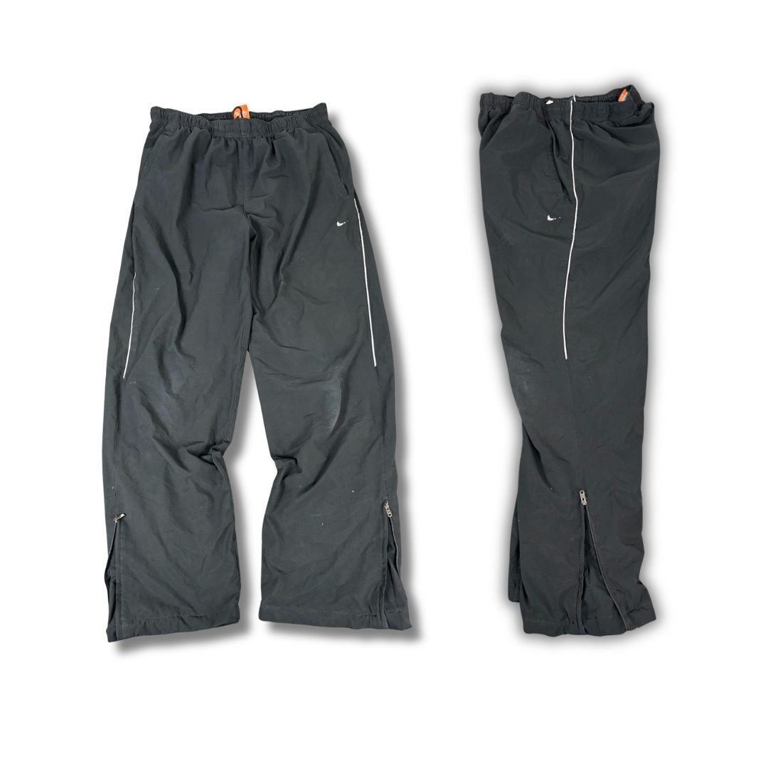 Vintage Y2K Nike Track Pants Women's L Black Grey Piping Swosh Joggers Straight Leg