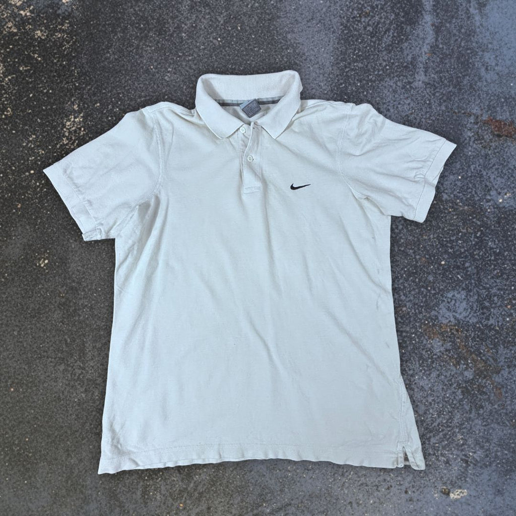 Vintage Y2K Nike Polo Shirt Men’s M White Grey Navy Swoosh Mesh Texture