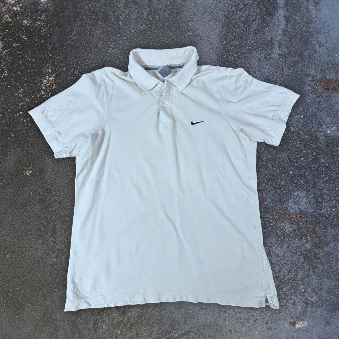 Vintage Y2K Nike Polo Shirt Men’s M White Grey Navy Swoosh Mesh Texture