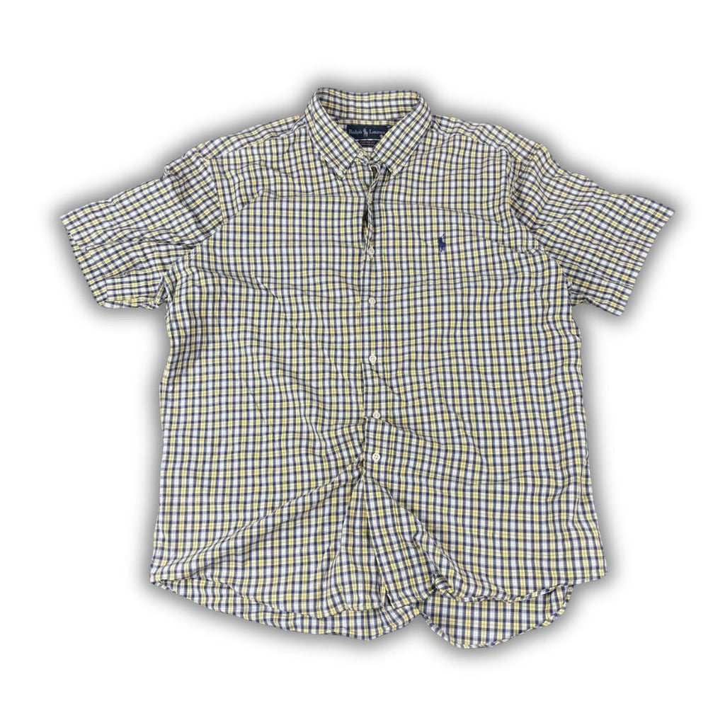 Vintage 90's Ralph Lauren Shirt Men's XL Yellow Blue Check Button Up Collared