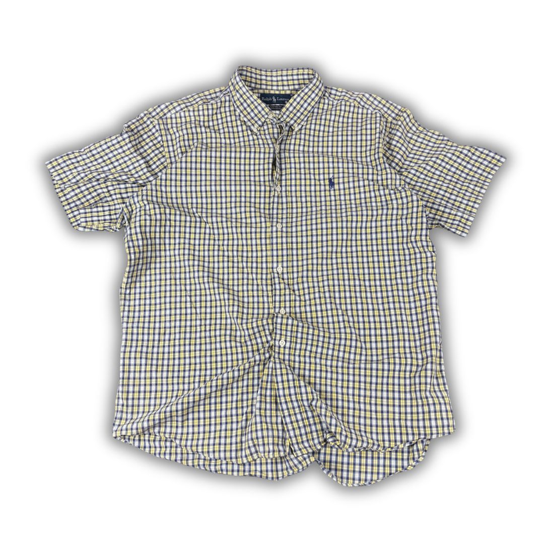 Vintage 90's Ralph Lauren Shirt Men's XL Yellow Blue Check Button Up Collared