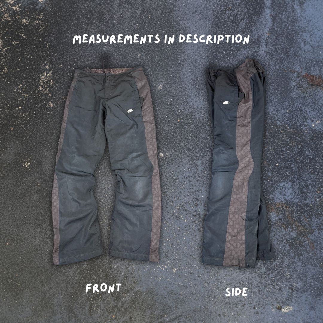 Vintage Y2K Nike Track Pants Women’s L Black Brown Heart Panels Bungee Ankles