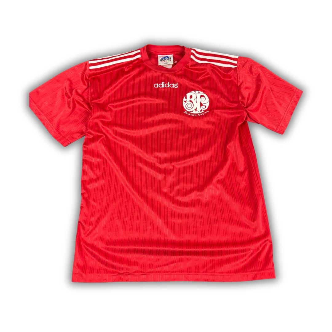 Vintage 90's Adidas Jersey Men's L Red White Logo 3 Stripe Football Shirt Crew Neck