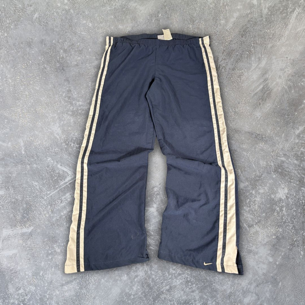 Vintage Y2K Nike Track Pants Size Women's XL Navy White Detail Wide Leg Ankle Slit