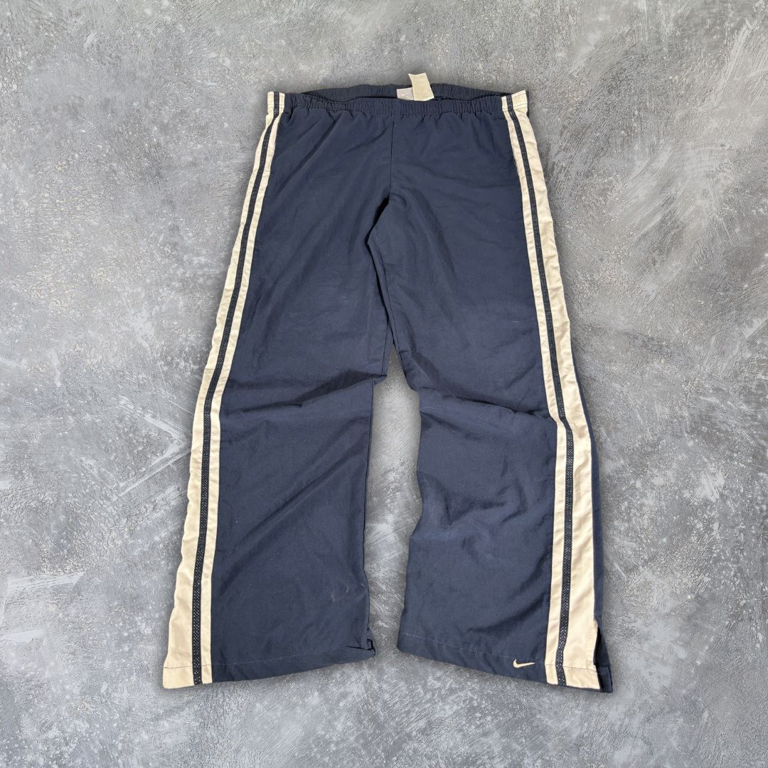 Vintage Y2K Nike Track Pants Size Women's XL Navy White Detail Wide Leg Ankle Slit