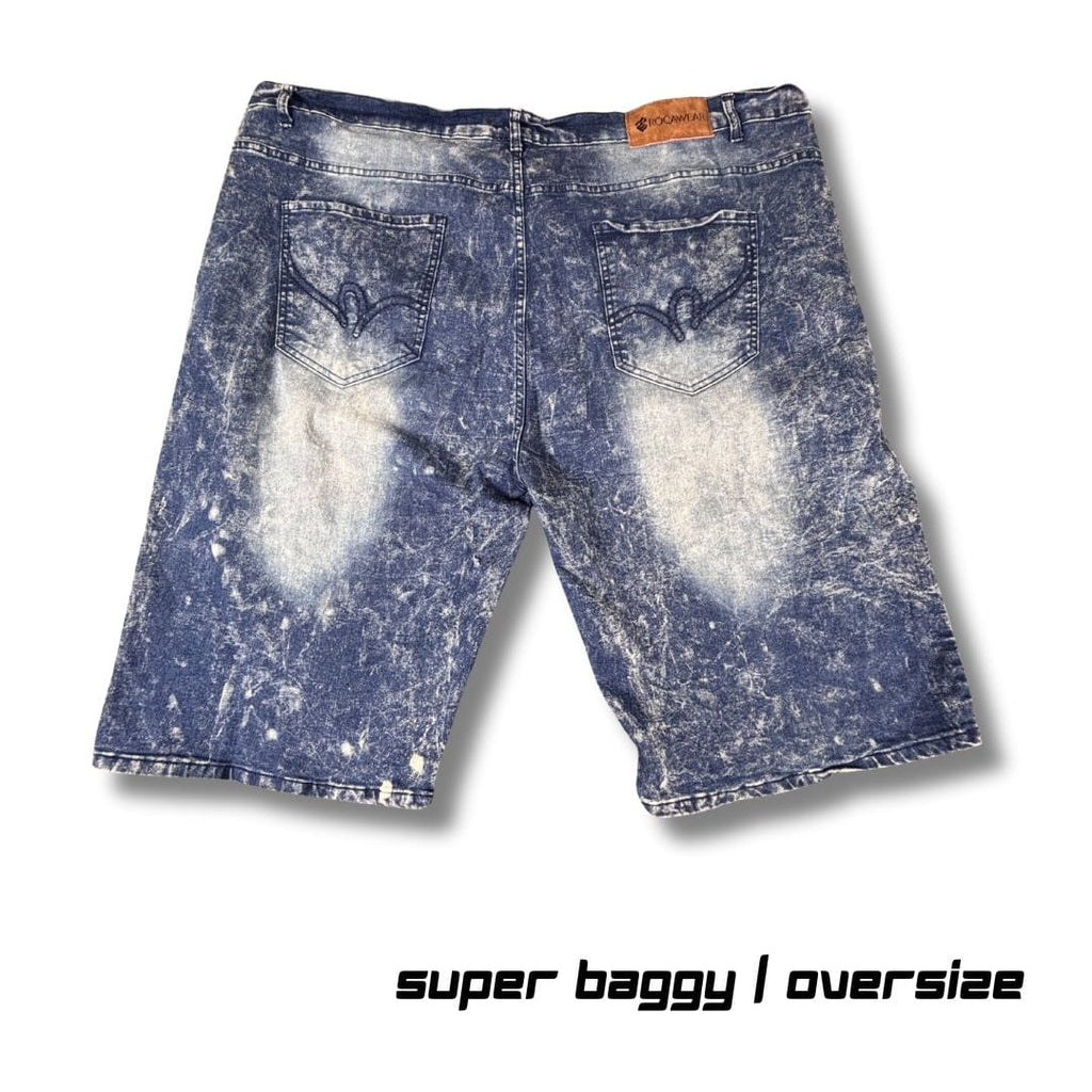 Vintage Rocawear Denim Shorts Men’s 50 Dark Acid-Wash Painted Hip Hop Super Baggy