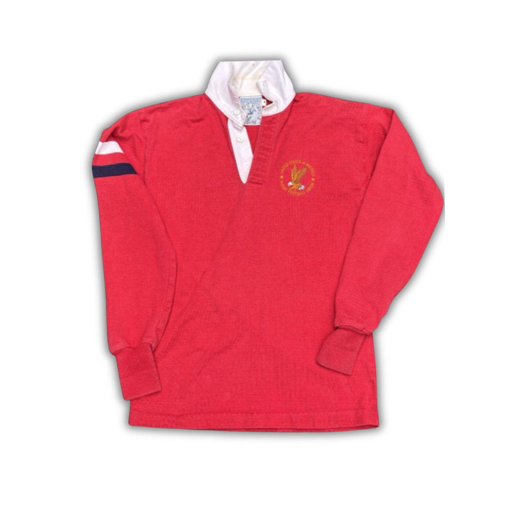 Vintage 90s Lands End Rugby Polo Size M Red Eagle Embroidered Logo Made in USA