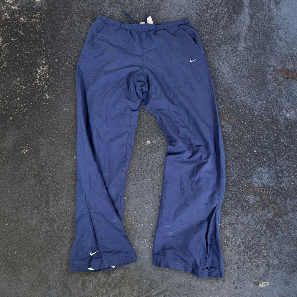 Vintage Y2K Nike Track Pants Size L Navy White Swoosh Ankle Zip Classic Pair