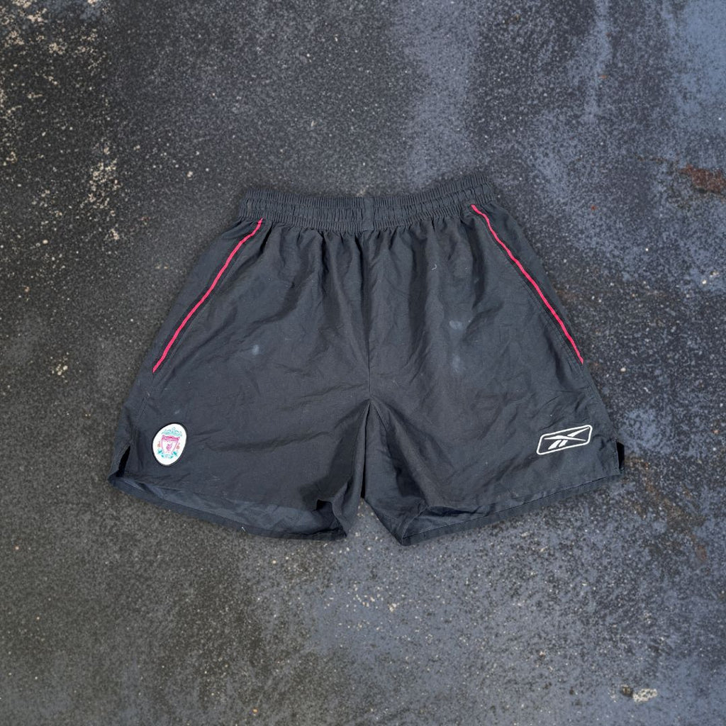Reebok Liverpool FC Football Shorts Size XL Black Red Piping 2001/2 Reissue