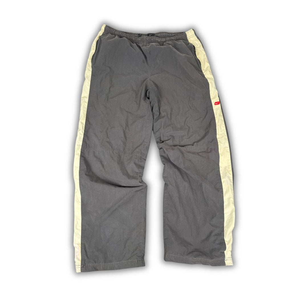 Vintage Y2K Nike Track Pants Men's XL Grey White Panels Red Badge Joggers Wide Leg