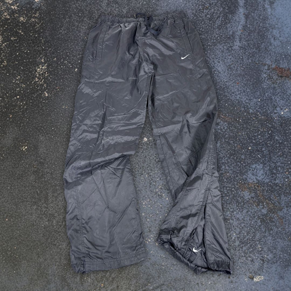 Vintage Y2K Nike Track Pants Size L Black White Wide Leg Ankle Zip Swoosh Windbreakers