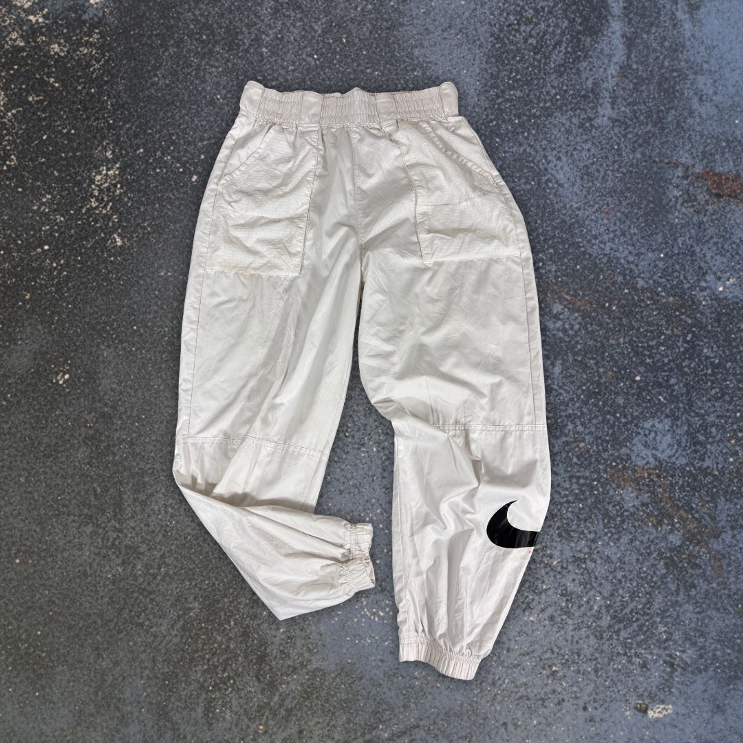 Nike Track Pants Womens Size S White Black Swoosh Straight Tapered Cuffed