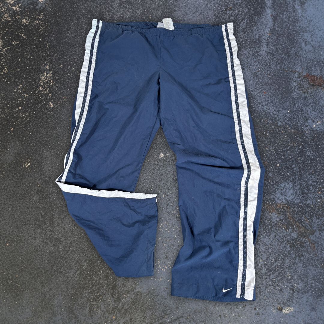 Vintage Y2K Nike Track Pants Size XXL Navy White Swoosh Ankle Slit Classic