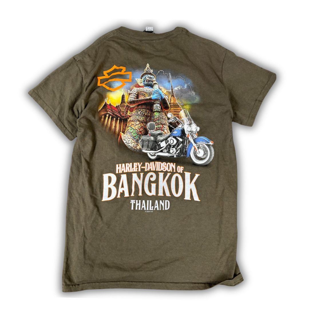 Modern Classic Harley-Davidson T-shirt Men's S Green Bangkok Graphic Tee Crew Neck