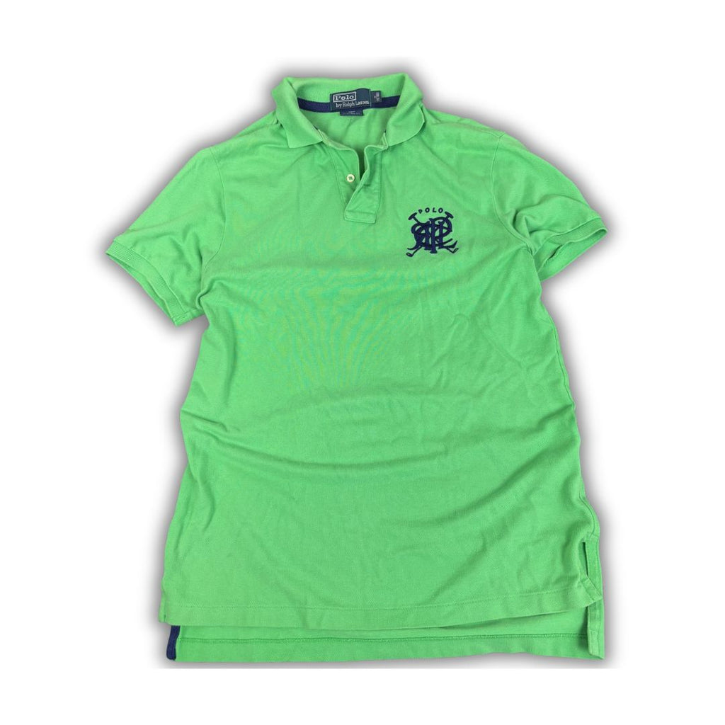 Vintage 90's Polo Ralph Lauren Polo Men's M Green Navy Double Mallet Embroiderd Logo Collared