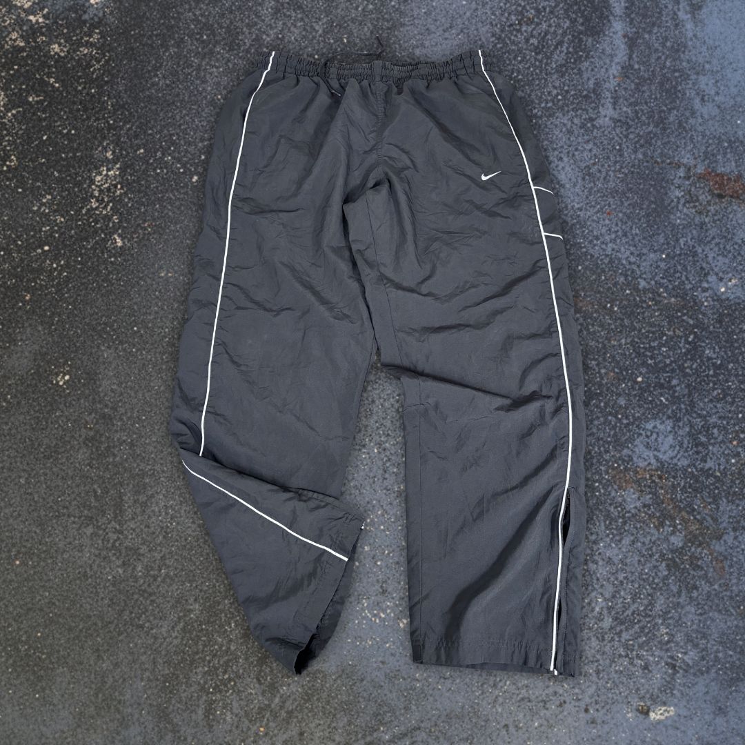 Vintage Y2K Nike Track Pants Men’s XL Black White Piping Swoosh Wide Leg Premo