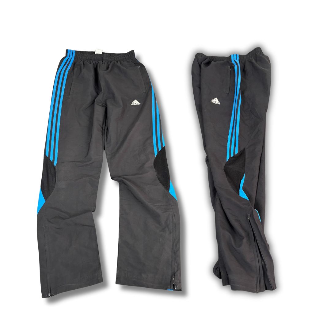 Vintage Y2K Adidas Track Pants Men's S Black Blue 3 Stripe Mesh Panel Joggers Wide Leg