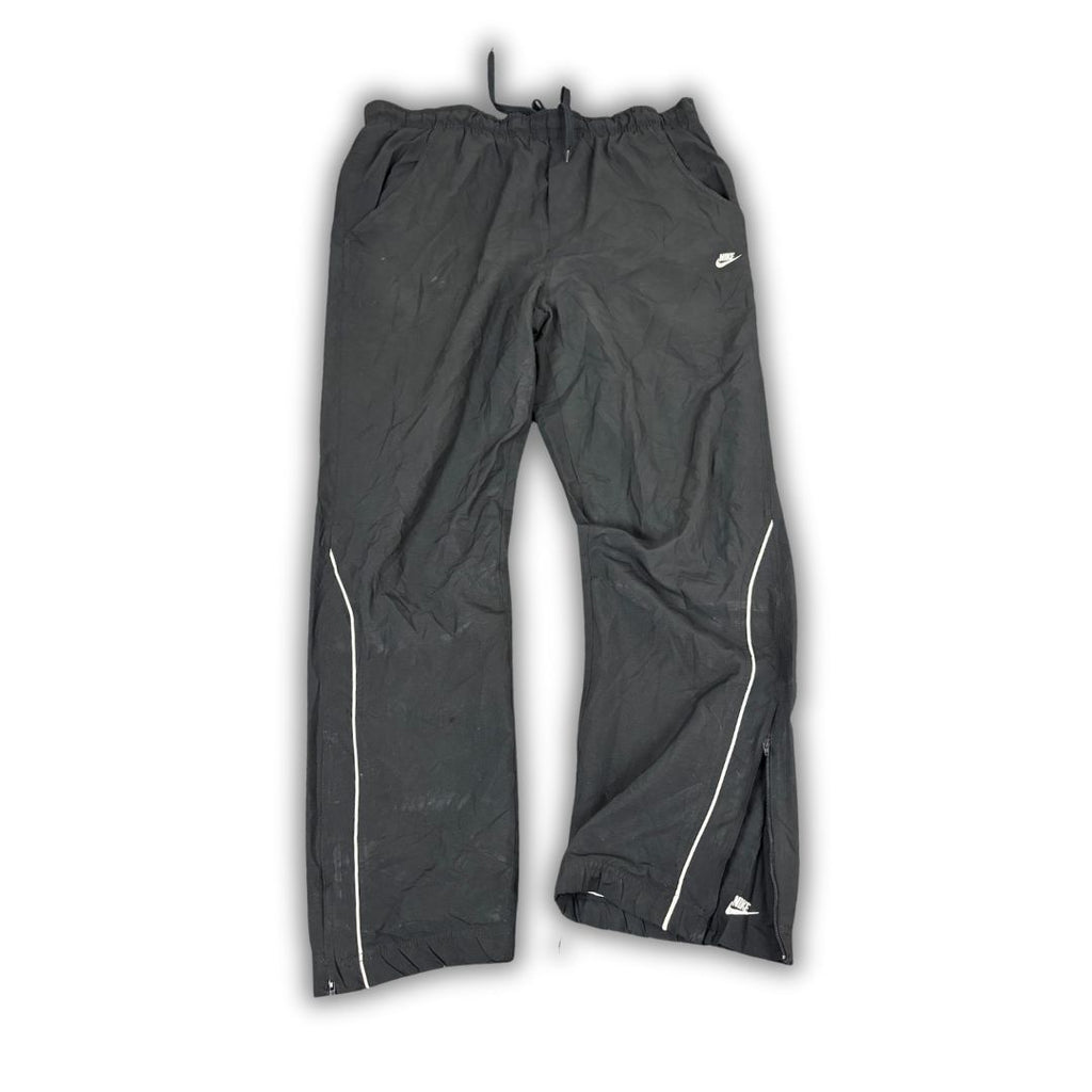 Vintage Y2K Nike Track Pants Men's XL Black White Piping Ankle Swoosh Joggers Wide Leg