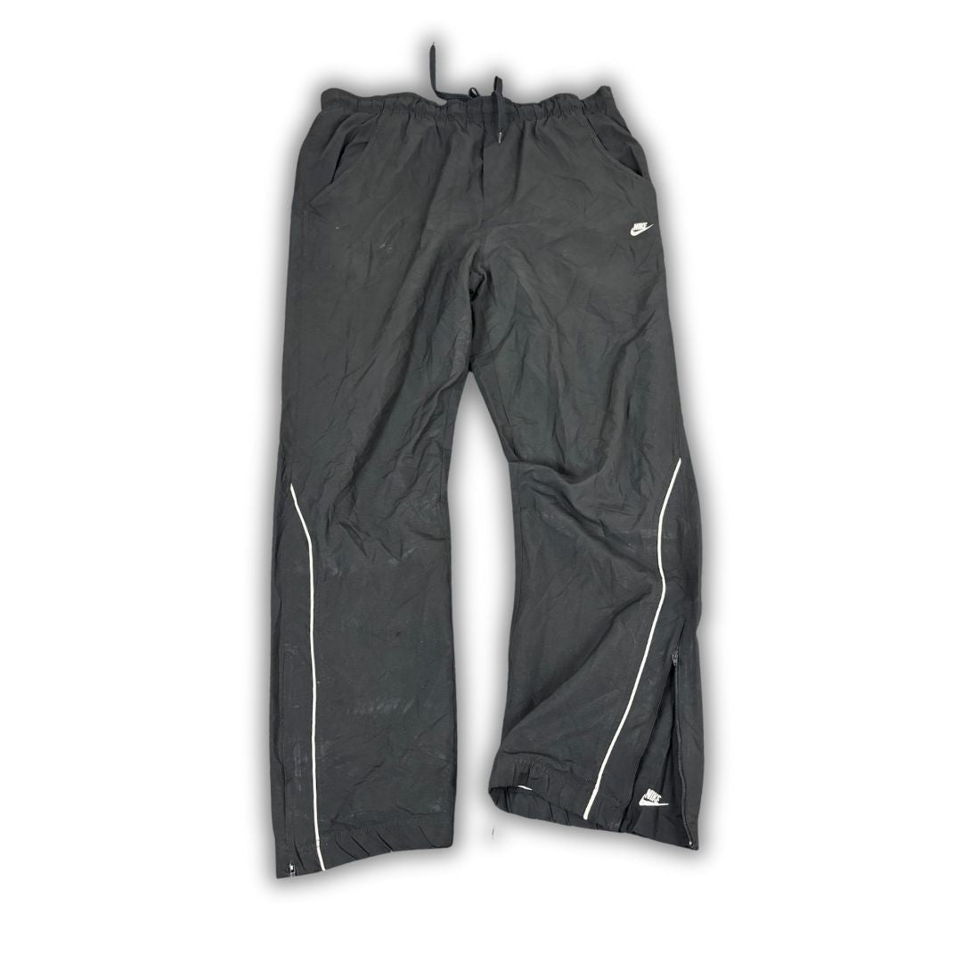 Vintage Y2K Nike Track Pants Men's XL Black White Piping Ankle Swoosh Joggers Wide Leg