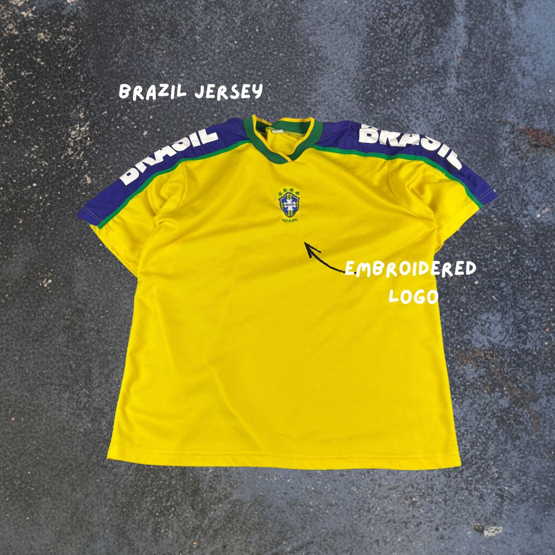 Vintage Brazil Football Jersey Men's XL Yellow Embroidered Team Logo
