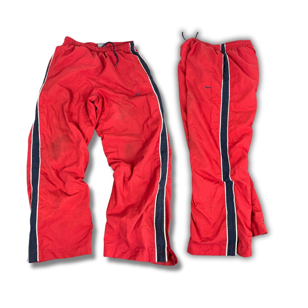 Vintage Y2K Nike Track Pants Men's M Red Navy White Piping Joggers Bottoms Wide Leg