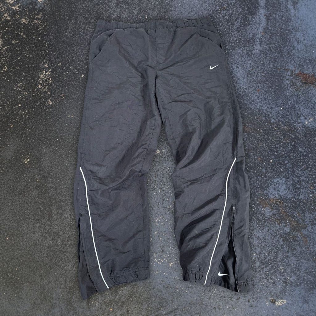 Vintage Y2K Nike Track Pants Size L Black White Piping Swoosh Wide Leg Ankle Swoosh