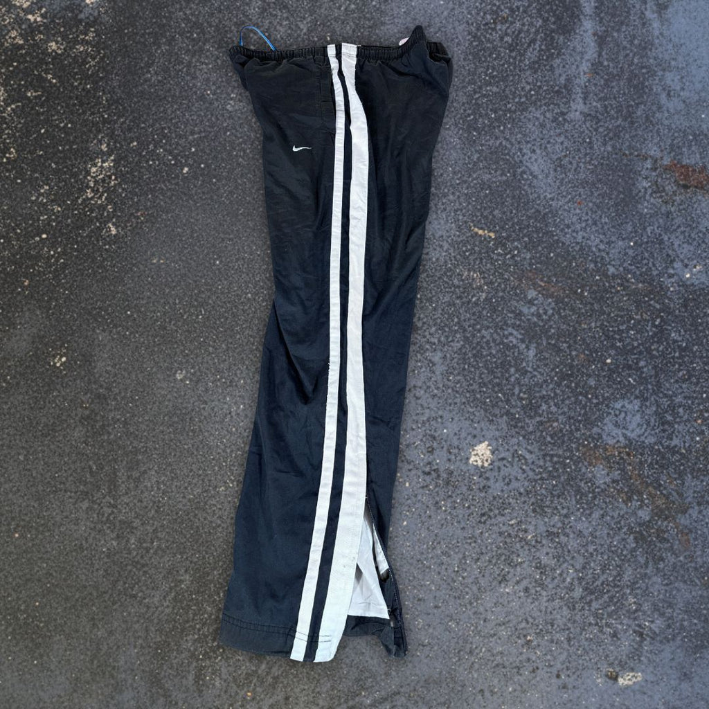 Vintage Y2K Nike Track Pants Women’s S Navy Blue Grey Swoosh Wide Leg Ankle Zip
