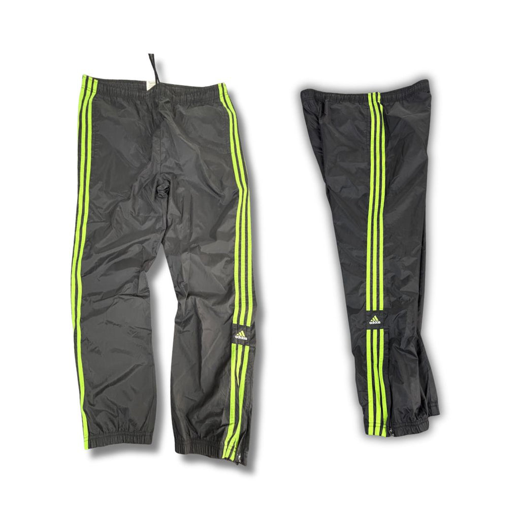 Vintage Y2K Adidas Track Pants Men's L Black Green 3 Stripe Joggers Baggy