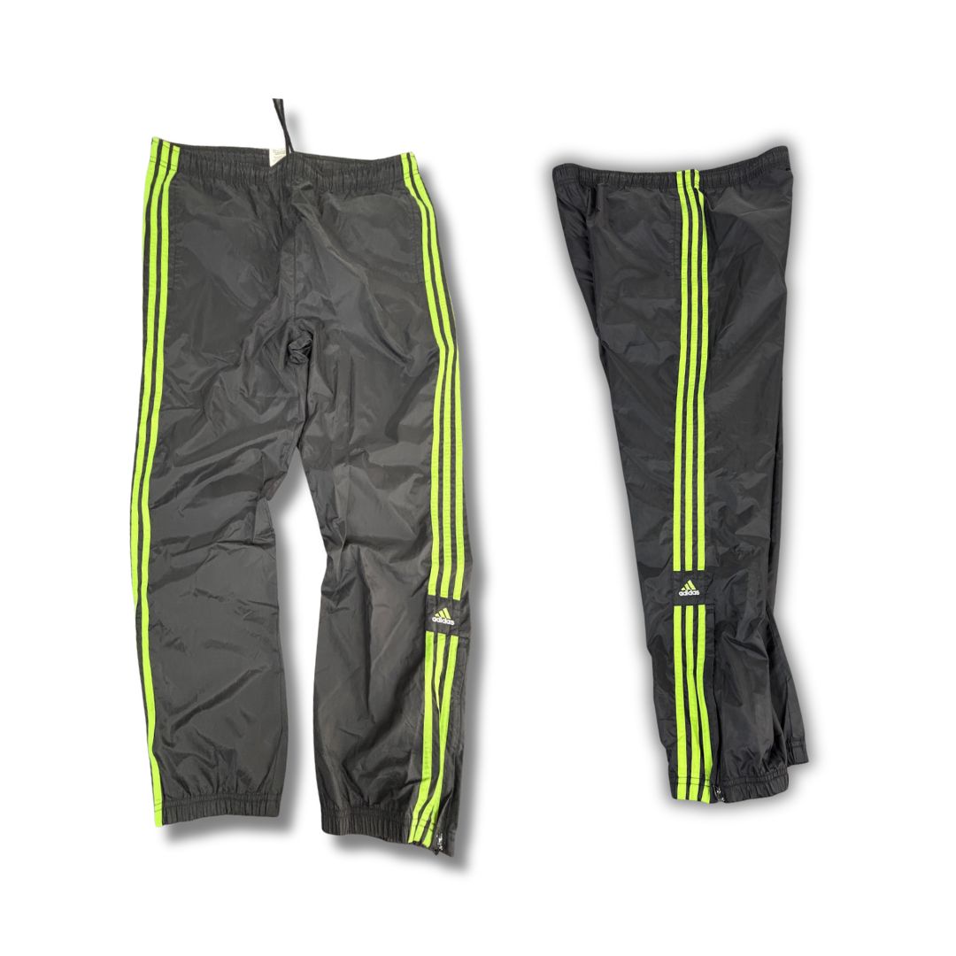 Vintage Y2K Adidas Track Pants Men's L Black Green 3 Stripe Joggers Baggy