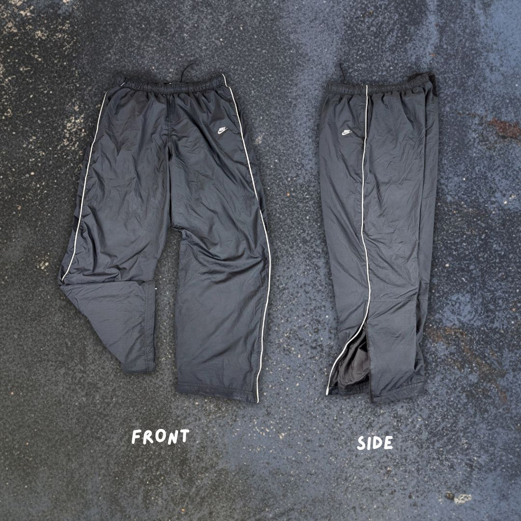 Vintage Y2K Nike Track Pants Size L Black White Piping Ankle Zips Super Wide Leg