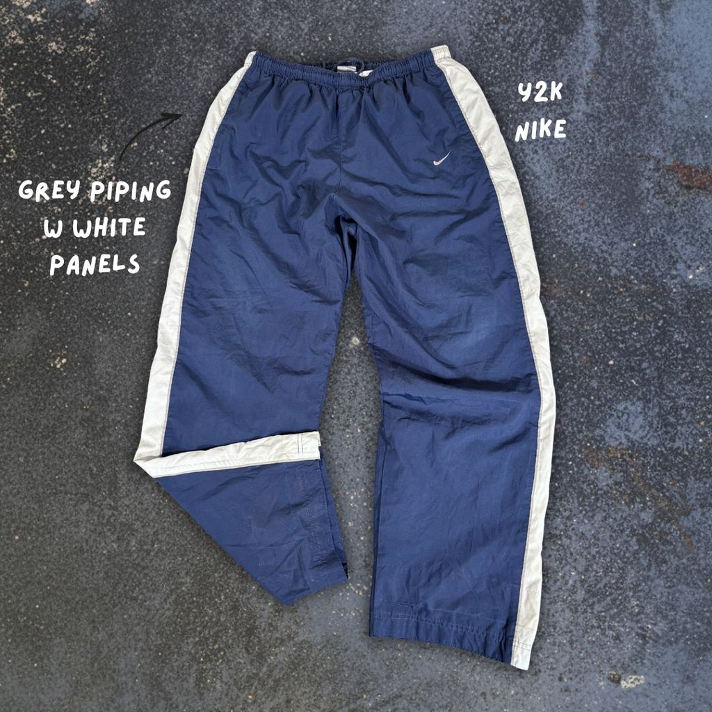 Vintage Y2K Nike Track Pants Mens L Navy White Grey Baggy Style Windbreakers