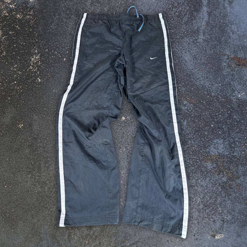 Vintage Y2K Nike Track Pants Size S Black White Piping Baggy Wide Leg Ankle Zip