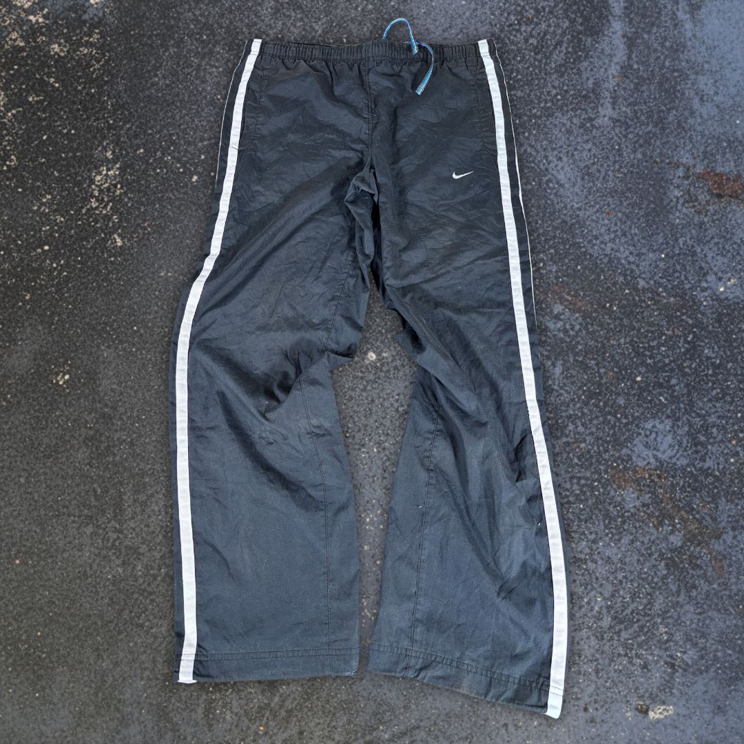 Vintage Y2K Nike Track Pants Size S Black White Piping Baggy Wide Leg Ankle Zip