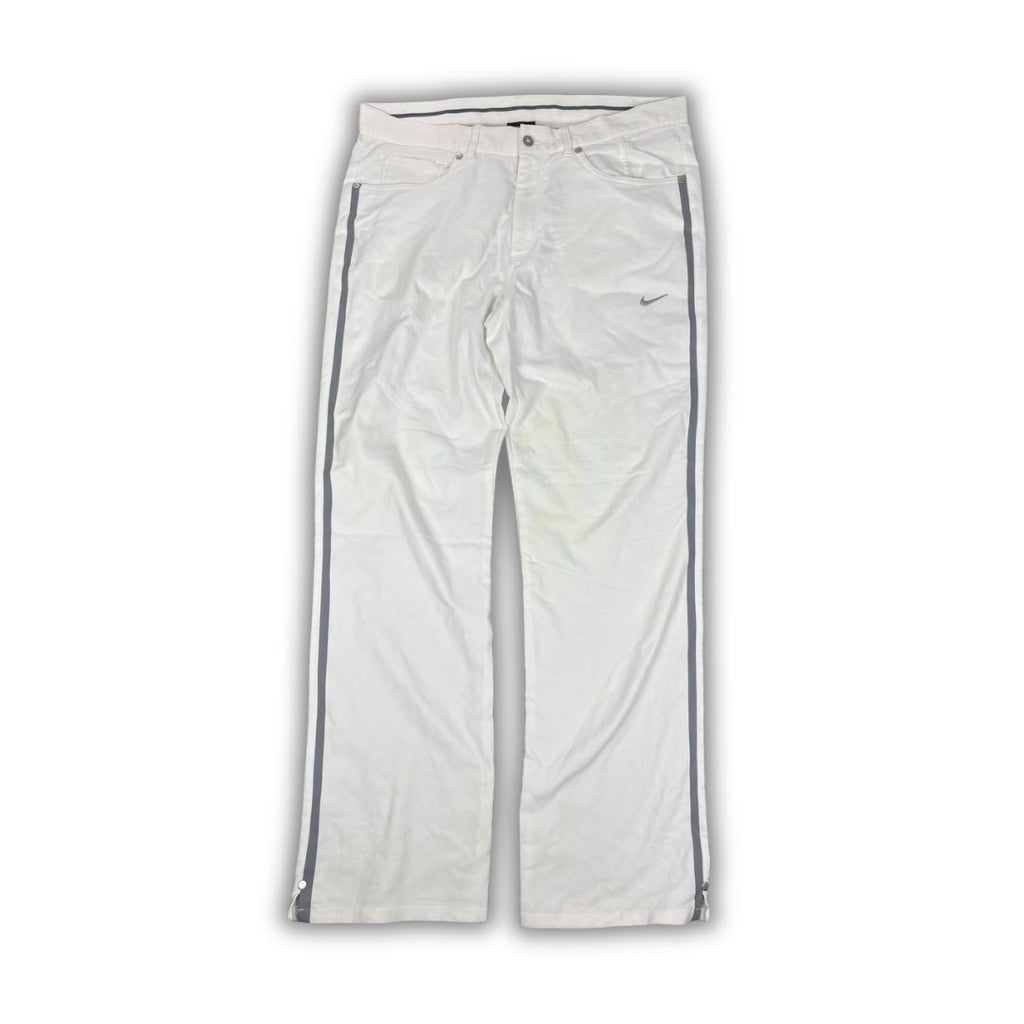 Classic Nike Golf Trousers Men's M White Grey Piping Swoosh Chino Pants Wide Leg