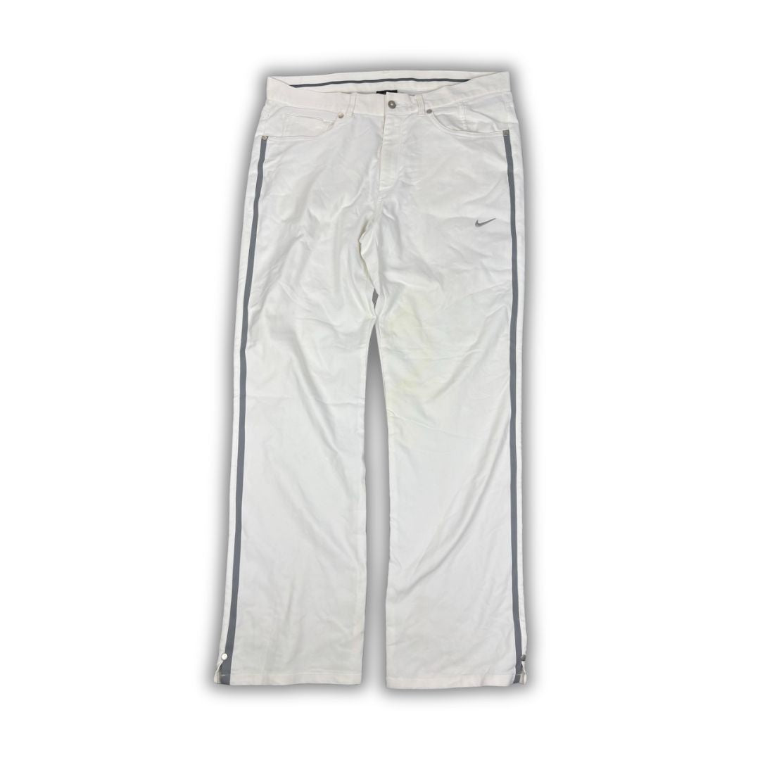 Classic Nike Golf Trousers Men's M White Grey Piping Swoosh Chino Pants Wide Leg