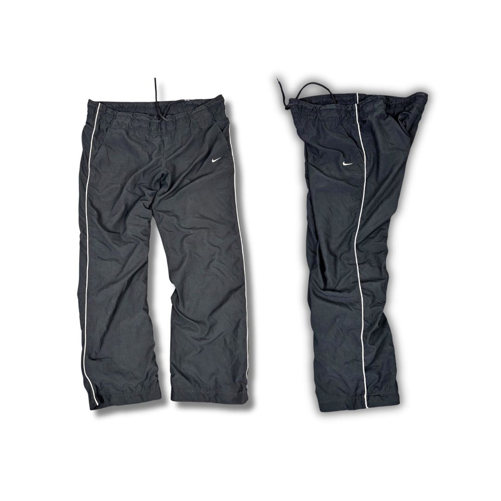 Vintage Y2K Nike Track Pants Women's L Black White Piping Joggers Straight Leg