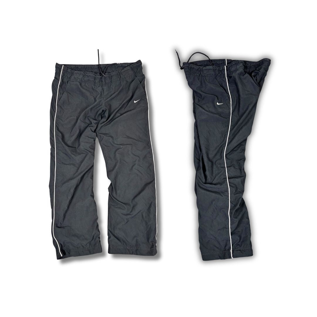 Vintage Y2K Nike Track Pants Women's L Black White Piping Joggers Straight Leg